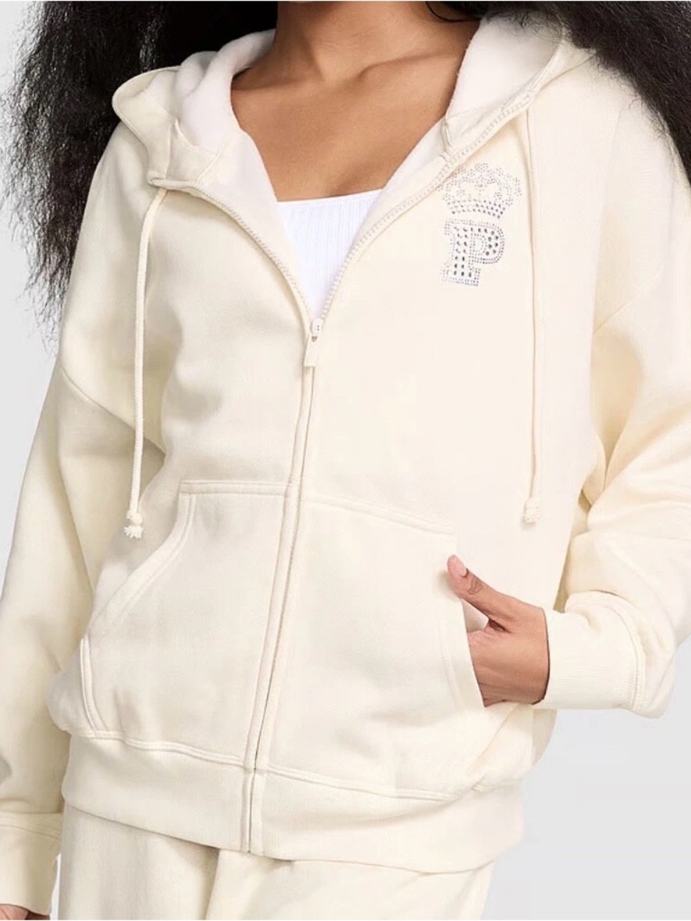 PINK Victoria's Secret Ivy Zip-Up Fleece Hoodie with Rhinestone 'P'